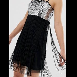 ASOS Sequin Detail Slip Mini Dress with Fringe Detail